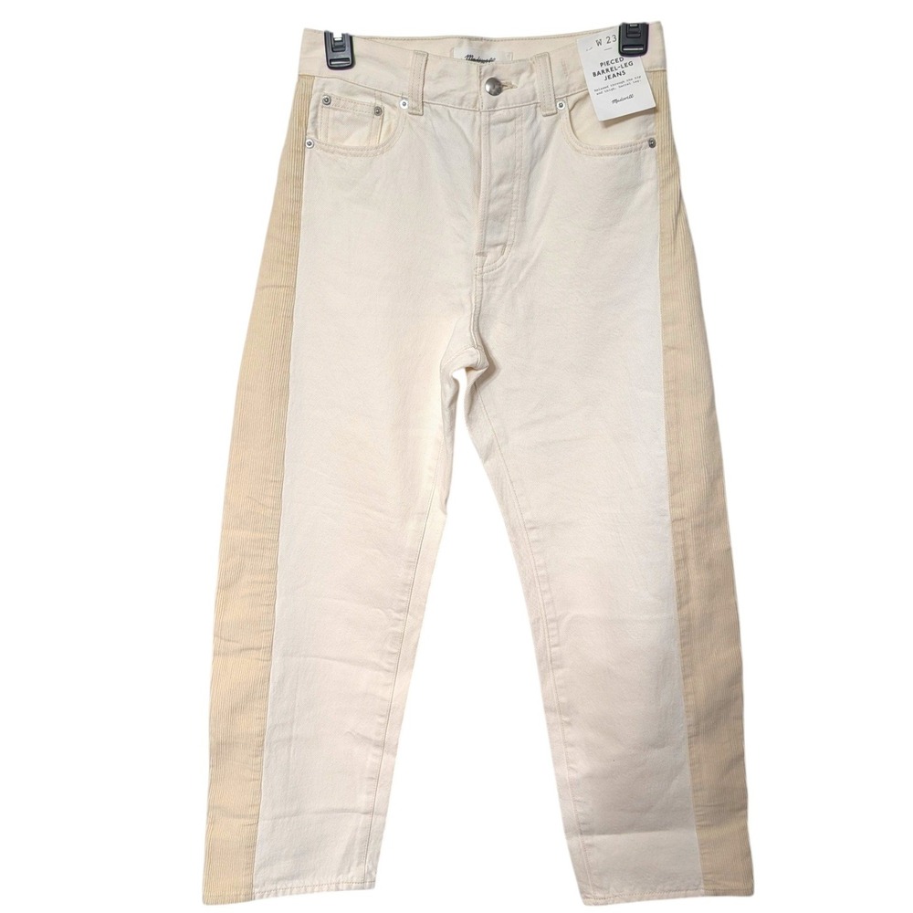 Madewell Pieced Barrel-Leg Jeans White Tan‎ Corduroy Side Stripe Denim Pants 23
